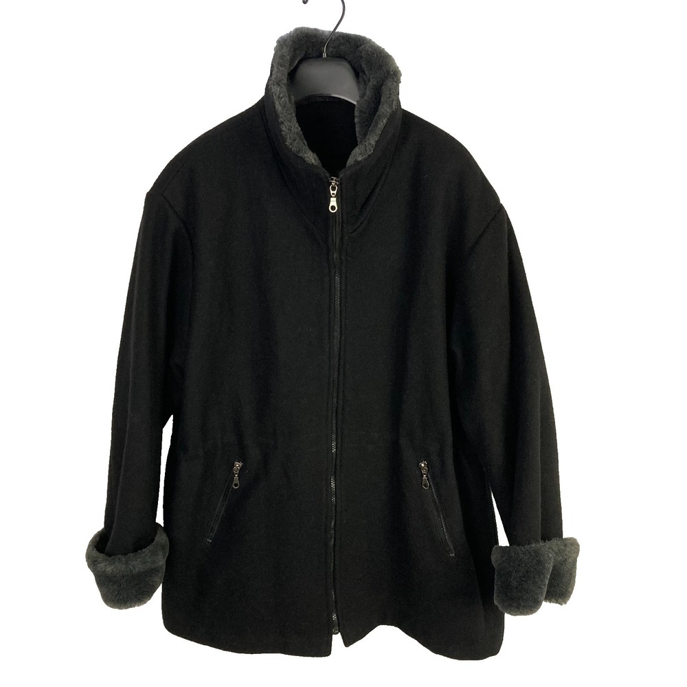 Ellabee Vintage Wool Blend Mid-Length Coat with Faux Fur Trim Made In Canada